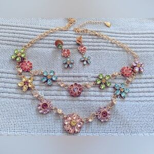 Multi strand floral necklace and earring set